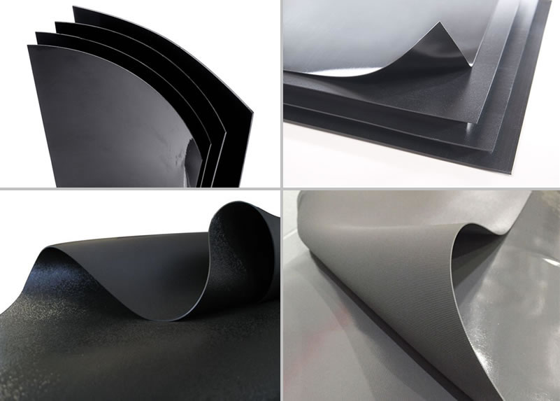 Edge details about black and gray PVC geomembrane in different thickness.